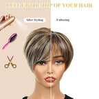 QUEENTAS Short Hair Toppers for Women with Thinning Hair Large Full Coverage with 5 Clips Hair Pieces Wispy Bangs(Brown Highlight Blonde)