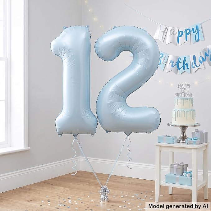 40" Light Blue Foil Number 12 Balloon - Image 3