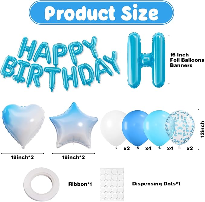 29PC Light Blue Happy Birthday Balloon Banner, 16 Inch 3D Letter Banner Sign - Image 2