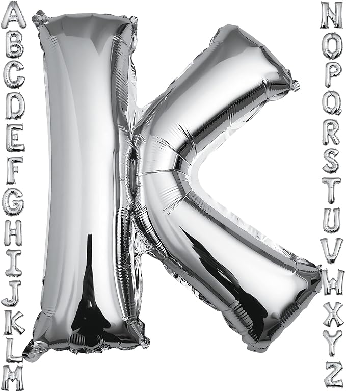 40 inch Silver Letter K Balloon, Big Size Alphabet Foil Mylar Helium Balloons by VHUWE