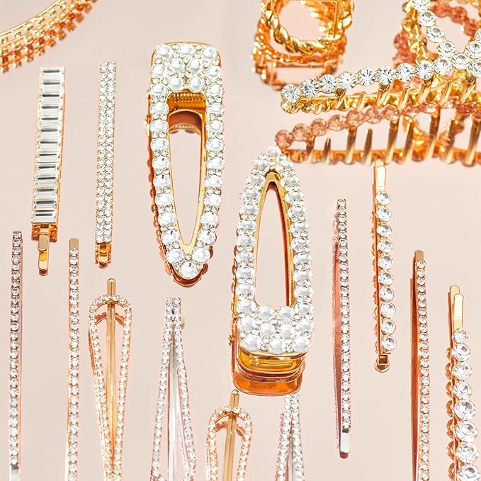 Kitsch Rhinestone Silver and Gold Hair Accessories for Women, Stylish Hair Gems | Decorative Bobby Pins for Weddings, Party, Prom, Events or Everyday Look | Ideal Gifts for Women - Set of 4