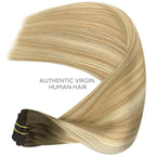 WENNALIFE Clip in Hair Extensions Real Human Hair, 16 Inch 120g 7pcs Human Hair Extensions Clip In Human Hair, Balayage Light Ash Brown to Light White Blonde Hair Extensions Clip In Real Hair Coloured