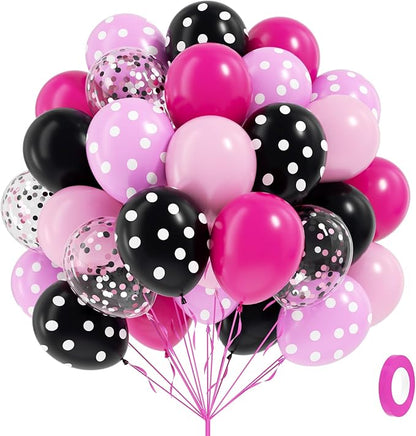 60pcs Pink and Black Balloons 12inch by Leraqertra