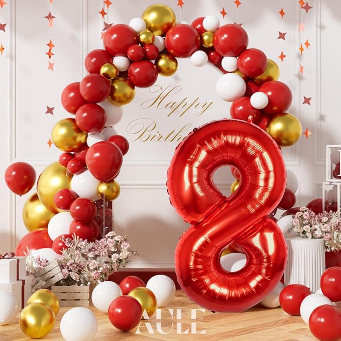 AULE 40 Inch Red 8 Balloon Number Foil 0-9 Birthday Big Numbers | Birthday - Image 3