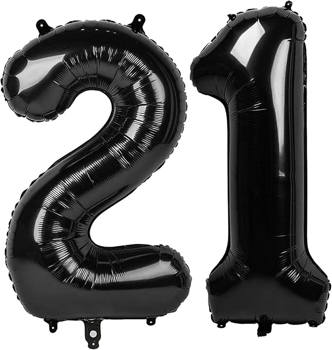 21 Balloon - Black Birthday Number Balloons, 40 Inch Decorations Men Women | by ALPHADELTAPI