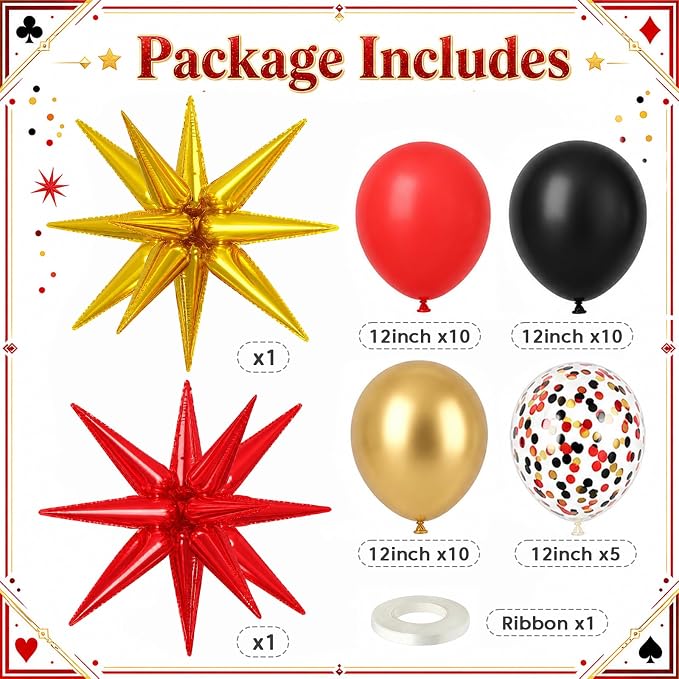 Red Black and Gold Balloons 12 Inch Casino Party Balloons Decorations | Red - Image 2