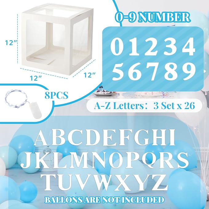 Sratte Balloon Box with Letters and Numbers Clear Blocks Boxes with LED Lights - Image 2
