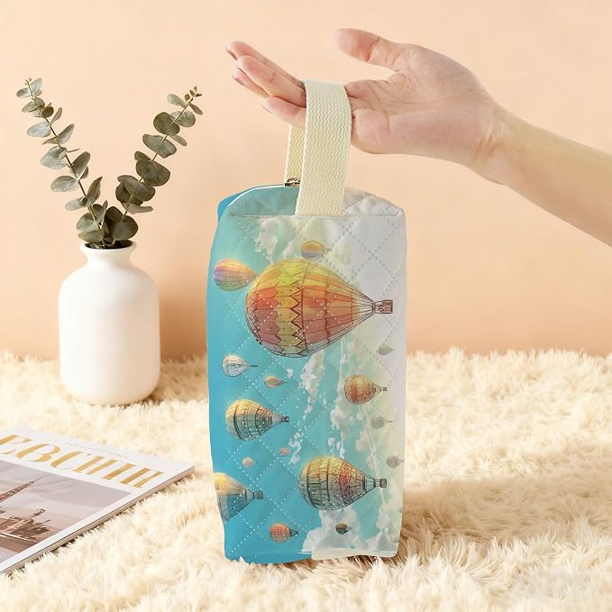 Hot Air Balloon Printed Quilted Cosmetic Bag | Velvety Polyester Interior - Image 6