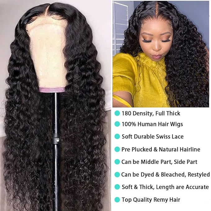 bangjazz Water Wave Lace Front Wigs Human Hair Brazilian 180% Density Virgin Hair Wear and Go Glueless Wig 4X4 Lace Closure Wigs for Black Women Pre Plucked with Baby Hair Natural Color 26 Inch