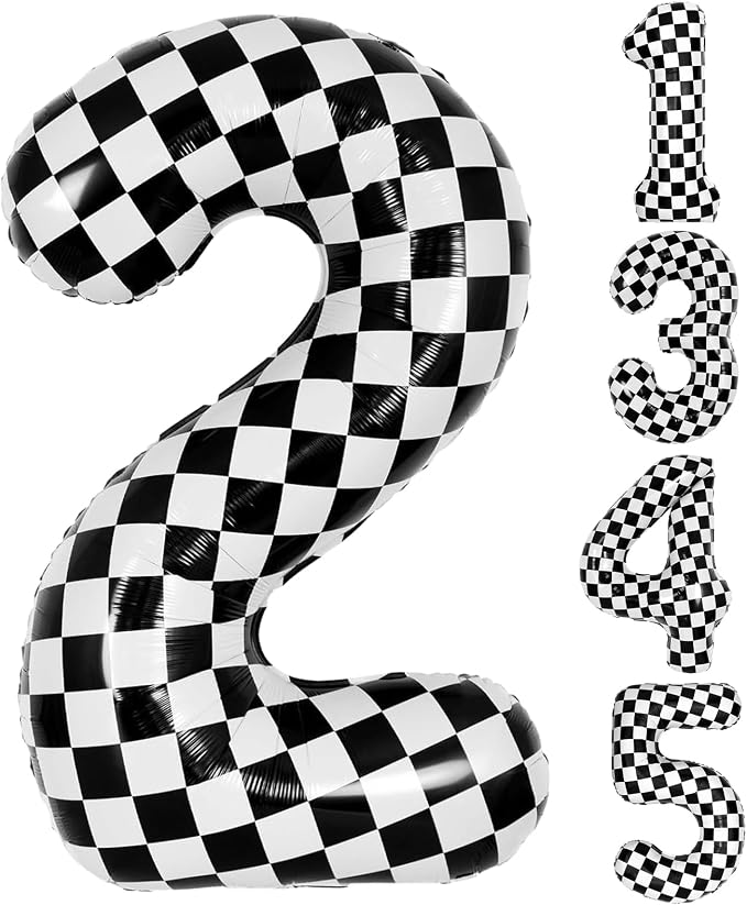 40 Inch Checkered 2 Balloons, Boys Girls Racing Car Track Theme Supplies by AXBMM