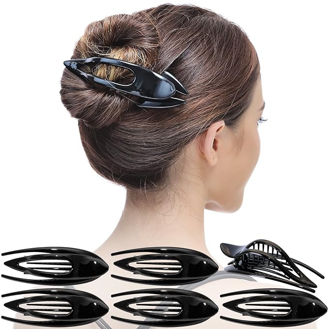 RC ROCHE 6 Pcs Flat Hair Clips Big Claw for Thick Hair French Duckbill Women No Slip Side Slide Curved Alligator Concord Strong Grip Hold Volume Lay Down Clamp, Small Black
