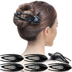 RC ROCHE 6 Pcs Flat Hair Clips Big Claw for Thick Hair French Duckbill Women No Slip Side Slide Curved Alligator Concord Strong Grip Hold Volume Lay Down Clamp, Small Black