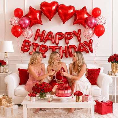 29PC Red Happy Birthday Balloon Banner, 16 Inch 3D Aluminum Letter Banner Sign - Image 4