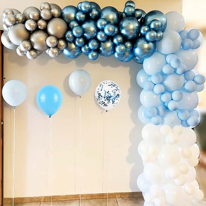 Blue and White Balloons, 12 Inch Light Blue White Latex Party Balloon Set - Image 6