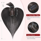 Human Hair Topper with Bangs for Women, 360° Cover Clip in Fringe Bangs Hair Toppers Hair Piece Natural Black-3.15x4.33 Hand-tied Base (Natural Black)