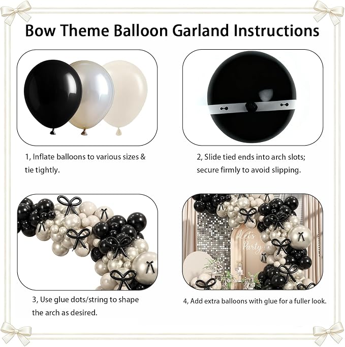 Black White Bow Balloon Arch Kit, Double-stuffed Pearl Beige Cream Balloons - Image 5