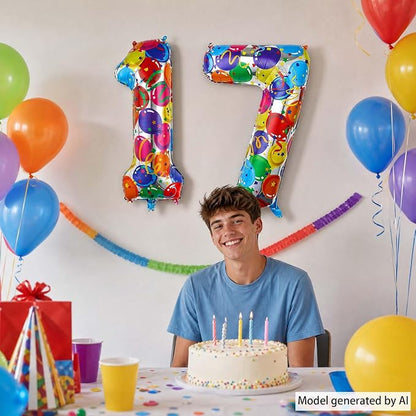 40 Inch Rainbow Balloon Number 17 Balloons, Giant 17th Birthday Supplies | Huge - Image 6
