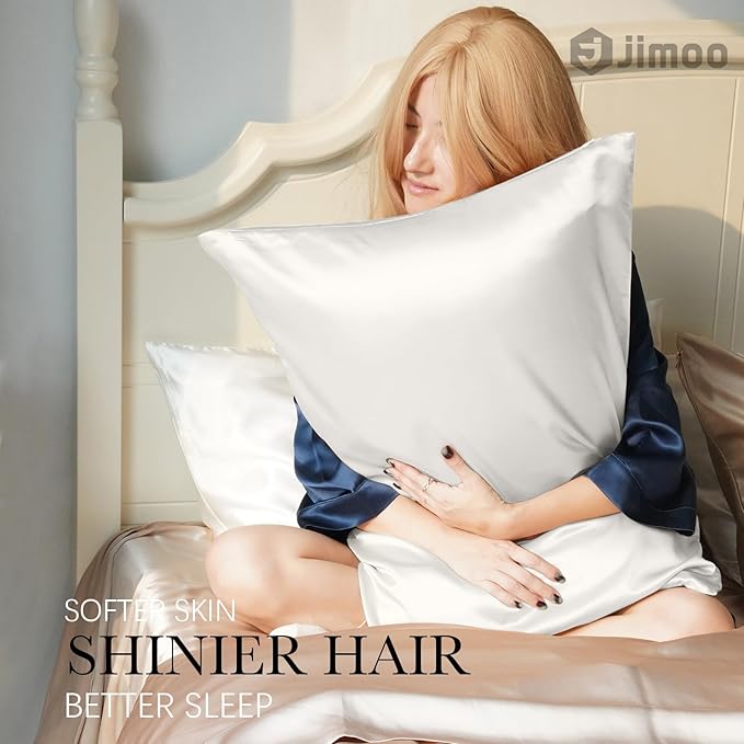 100% Mulberry Silk Pillowcase for Hair and Skin, 22 Momme Pure Natural Silk Pillow Case Both Sided with Zipper, Pillow Cover for Women Mom Men (Ivory White, Queen 20''×30'', 1 Pack)