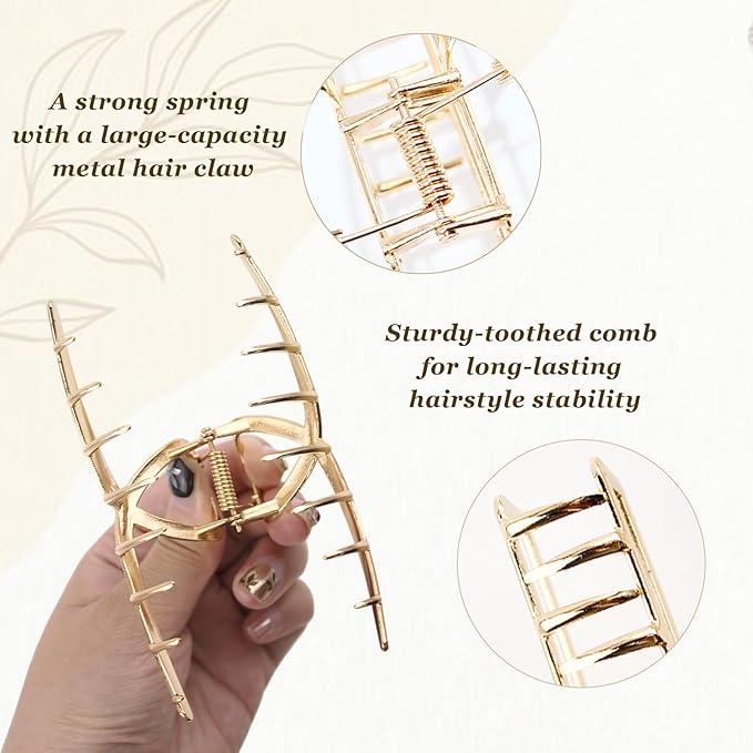 4 Pcs Large Metal Hair Claw Clips for Women, Non-slip Claw Clips with Strong Hold Jaw, Fashion Accessories for Thin Thick Long Curly Hair (Gold2)