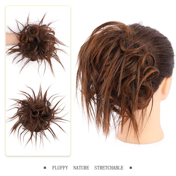 HMD Tousled Updo Messy Bun Hairpiece Hair Extension Ponytail with Elastic Rubber Band Updo Ponytail Hairpiece Synthetic Hair Extensions Scrunchies Ponytail Hairpieces for Women