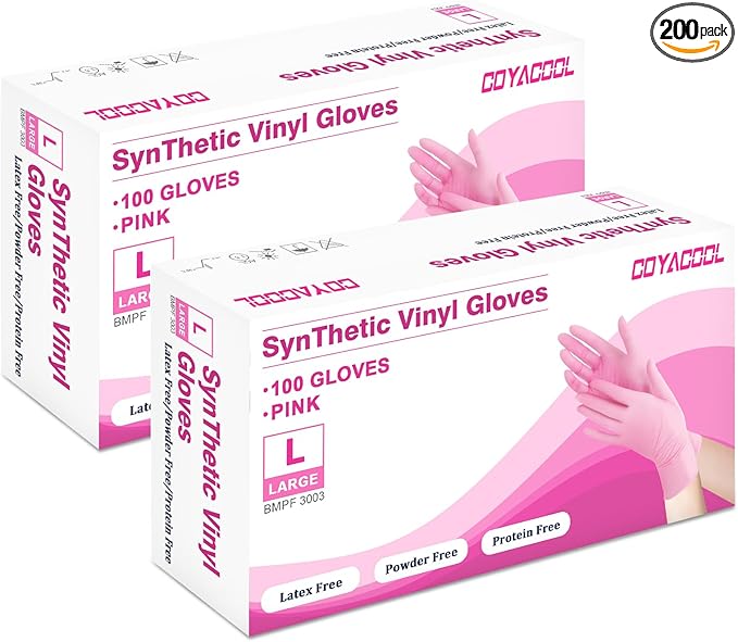 Disposable Gloves Large, Nitrile and Vinyl Blend Material Gloves, Latex Free 4 Mil 200 Pc Food Grade Glove for Cleaning, Food Prep,Hair Dye,Tattoo, Pink