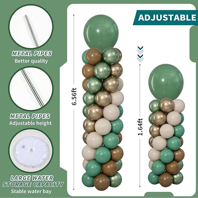 Sage Green Brown Safari Balloons Column Stand Set of 2 | 102Pcs Coffee Beige - Image 3
