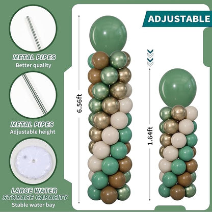 Sage Green Brown Safari Balloons Column Stand Set of 2 | 102Pcs Coffee Beige - Image 3