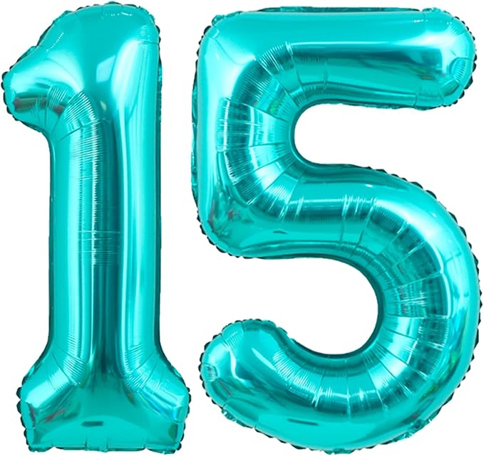 40 Inch Big Teal Blue Number 15 Foil 0-9 Mylar Helium Balloons | Large Digital by SULALABOO