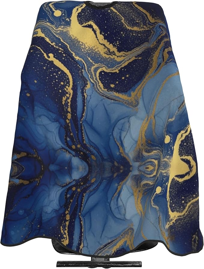 Salon Haircut Capes Luxury Marble Texture Gold and Blue Hair Dress Apron Cloak, Adjustable Hairdresser Apron for Hairstylists, Easy Clean