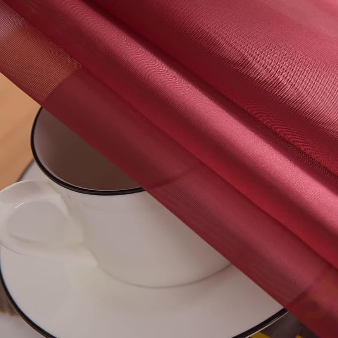 SpaceDresser Burgundy Sheer Curtains 4 Panels Rod Pocket Semi-Sheer Curtain 96 - Image 7