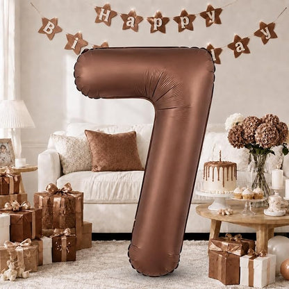 40 Inch Dark Brown Number 7 Balloon, Chocolate Brown Large Self Inflating Foil by KAINSY