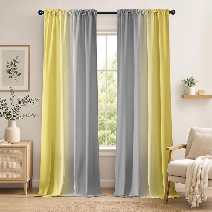 Yellow and Grayish Curtains for Living Room 84 Inch Length Ombre Curtains 2 by XFLINGBAO