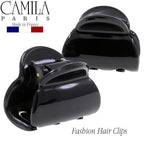 Camila Paris CP3478 French Hair Clip for Women, Set of 2 Small Black Girls Hair Claw Clips Fashion Durable Hair Accessories for Women, Luxury Ladies Strong Hold No Slip Grip Clamp, Made in France