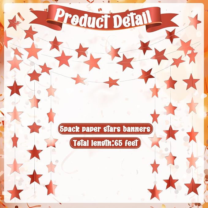 Spakon 65 Feet Glitter Star Paper Garland Banner Hanging Decoration Star - Image 3