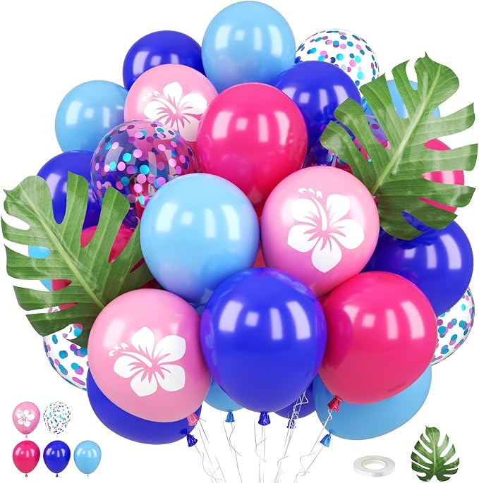 Pink and Blue Balloons, 12 Inch Royal Blue Hot Pink Confetti Balloons by FunHot