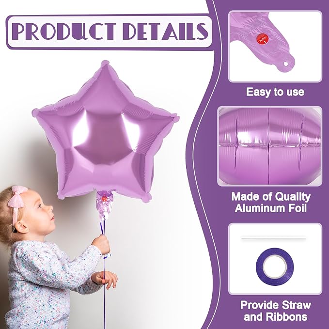 20 Pcs Star Balloons, 18 Inch Purple Star Foil Balloons, Stars Shaped Balloon - Image 5