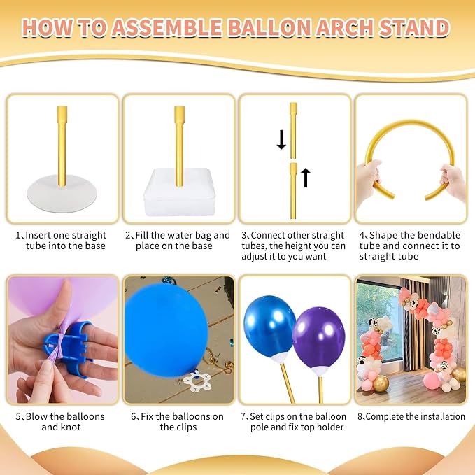 Bazen Half Arch Backdrop Stand for Party Adjustable Height Gold 8.2FT& 6FT | - Image 7