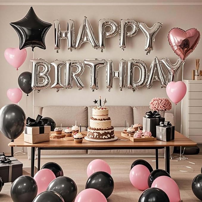 27 Pcs Pink Silver Black Birthday Decorations, 3D Letters Multi Color Happy - Image 5