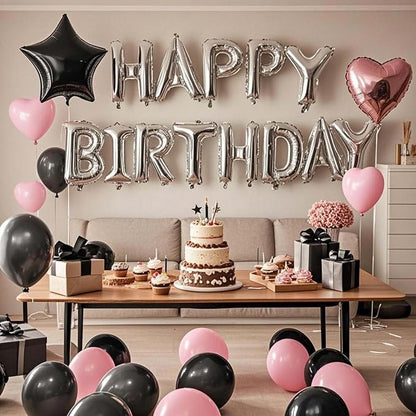 27 Pcs Pink Silver Black Birthday Decorations, 3D Letters Multi Color Happy - Image 5
