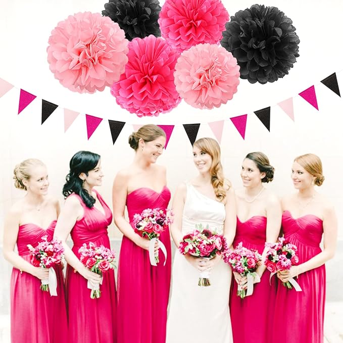 Hot-Pink Black Party-Decorations Paper Flower Streamers - Image 4