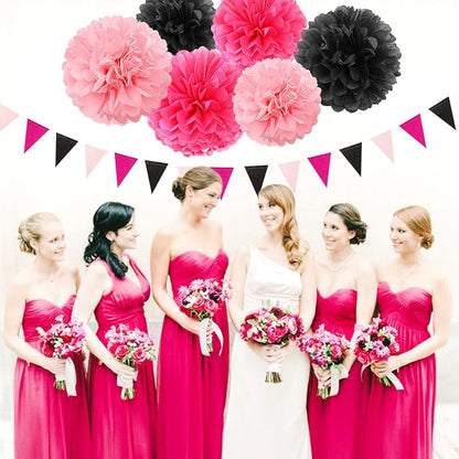 Hot-Pink Black Party-Decorations Paper Flower Streamers - Image 4