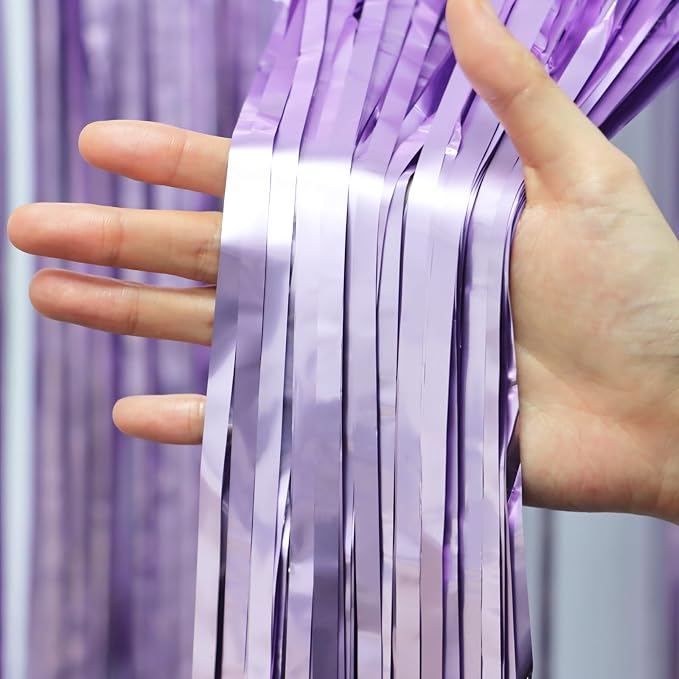 Voircoloria Light Purple Foil Fringe Backdrop Curtains, Birthday Party - Image 2