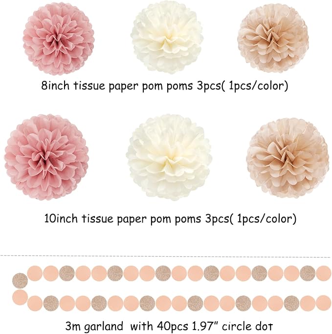 Pink Champagne-Peach Rose-Gold Boho Party Decorations - Image 3