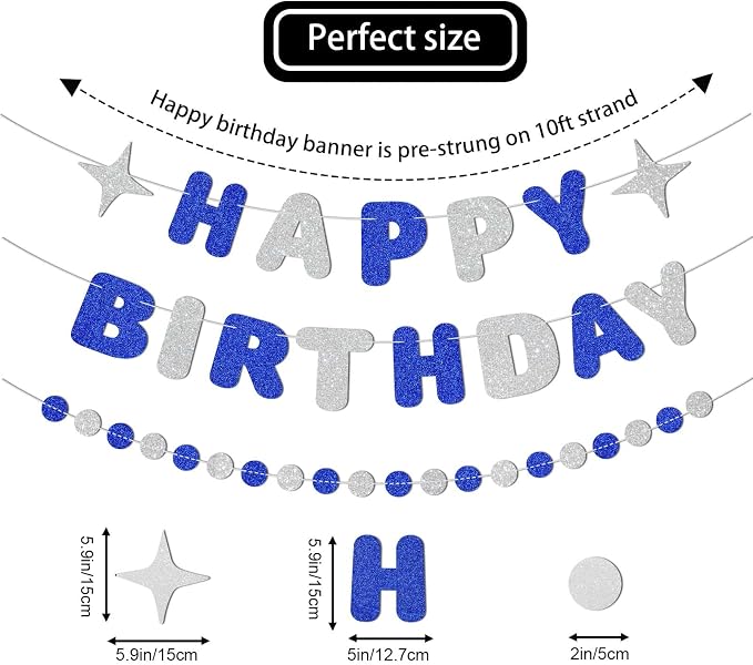 Royal Blue and Silver Happy Birthday Banner-Happy Birthday Decorations - Image 2