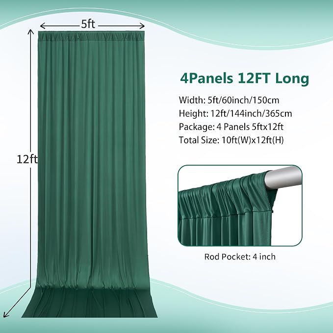 20×12ft Wrinkle Free Hunter Green Backdrop Curtain - Image 4