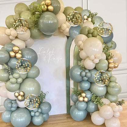 Dusty Green Blue Balloon Arch Kit by Vanjehou