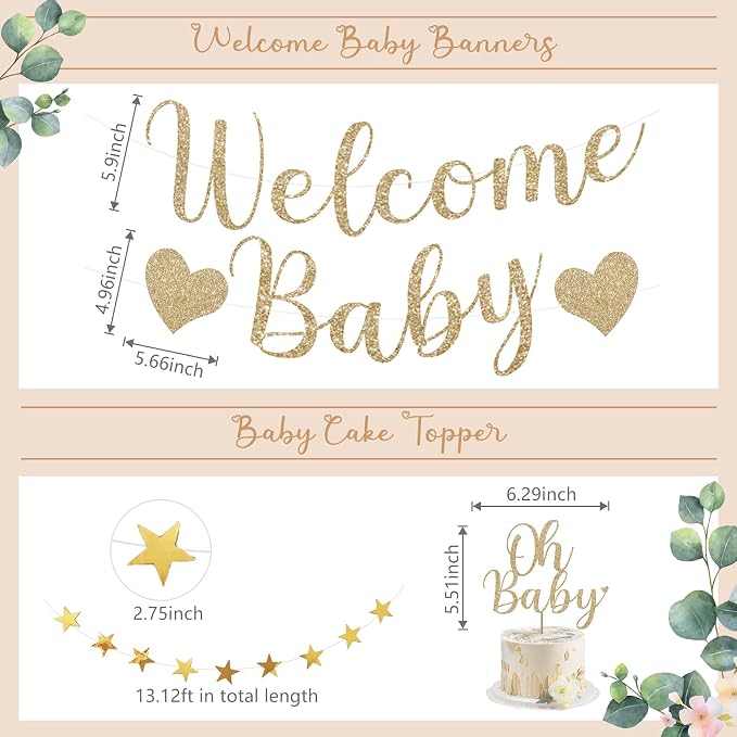 Amandir Neutral Baby Shower Decorations Welcome Baby Banner | Beige Balloons - Image 3