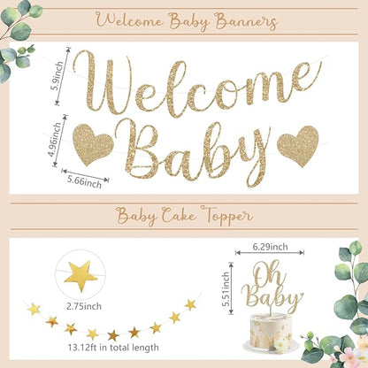 Amandir Neutral Baby Shower Decorations Welcome Baby Banner | Beige Balloons - Image 3