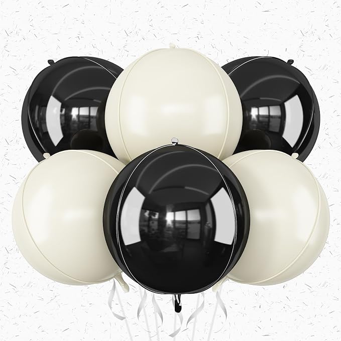 6Pcs Black Sand White Round Foil Balloons, Giant 4D Round Ball Balloon by Adorely