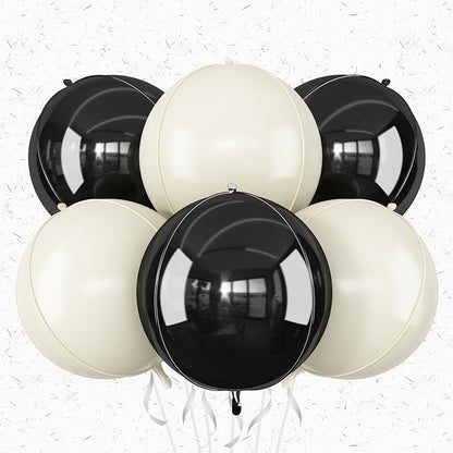 6Pcs Black Sand White Round Foil Balloons, Giant 4D Round Ball Balloon by Adorely